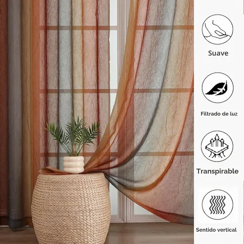 Vista 6 de OWENIE Cortinas transparentes degradadas para dormitorio, sala de estar, 96 Naranja y Verde