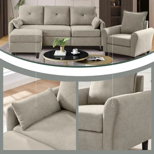 Vista 5 de Sofá Seccional Convertible, Sofá Pequeño en Forma de L de 77 pulgadas, Sofá de 3 Asientos con Chaise de Almacenamiento Reversible y Conjunto