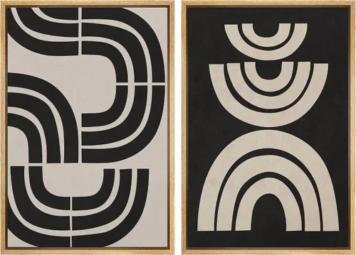 Vista 45 de SIGNFORD Lienzo enmarcado para pared, juego de arte geométrico retro de mediados de siglo, plantas forestales, ilustraciones con formas abstractas