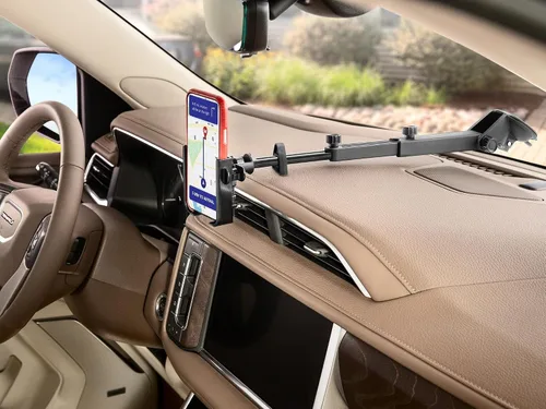 Vista 3 de WeatherTech WindshieldFone con extensión - Soporte universal para teléfono de coche montado en el parabrisas - Perillas billet negras