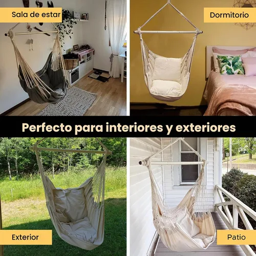 Vista 6 de ADVOKAIR - Silla tipo hamaca colgante grande, cómoda, suave y duradera, incluye 2 cojines de asiento 1 azul y blanco (con almohadas)