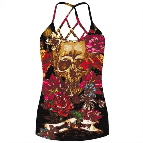 Vista 3 de LISTHA Camiseta sin mangas con estampado de calavera para mujer casual sin mangas con cordones blusa