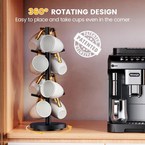 Vista 2 de Soporte para taza de café, soporte para taza de café giratorio de 360° mejorado para mostrador, árbol de taza de café de madera, estante para tazas