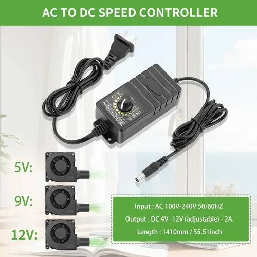 Vista 5 de Ventilador eléctrico pequeño de 4.724 in x 1.260 in para barbacoa de 12 V con controlador para soplador de aire de jaula de ardilla, ventilación