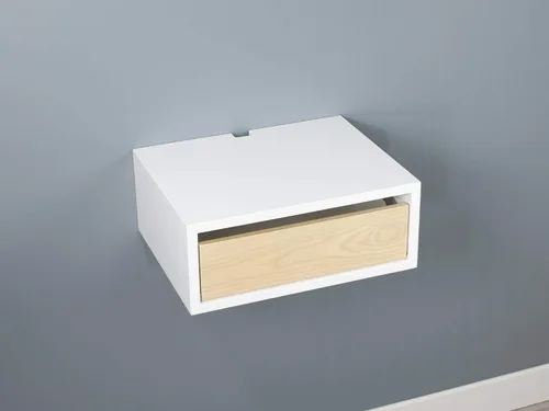 Vista 2 de Mesita de noche flotante contemporánea blanca, mesita de noche de montaje en pared, mesa auxiliar, mesita de noche, calidad de preio de alta gama