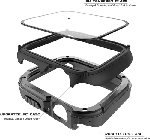 Vista 2 de Adepoy Paquete de 2 fundas resistentes compatibles con Apple Watch de 1.496 pulgadas Series 3/2/1 con protector de pantalla de vidrio templado