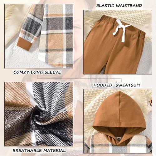 Vista 4 de HINTINA Conjunto de sudadera de manga larga con capucha y capucha para niño pequeño