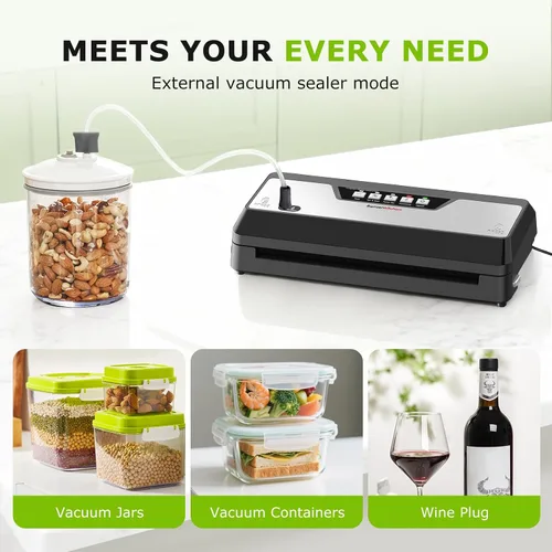 Vista 14 de Bonsenkitchen Máquina selladora al vacío,1 rollo y 5 bolsas precortadas