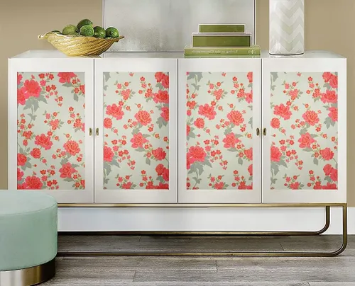 Vista 4 de J9175 - Papel tapiz floral para despegar y pegar de 17.7 pulgadas x 9.8 pies, color rojo/caqui, papel de contacto autoadhesivo extraíble