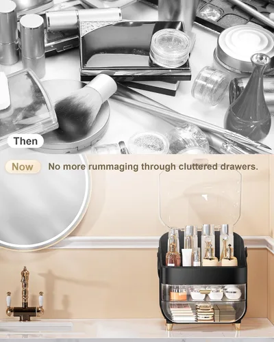 Vista 8 de Organizador de maquillaje para encimera, soporte para cuidado de la piel, organizador de mostrador de baño, caja de almacenamiento, vitrinas