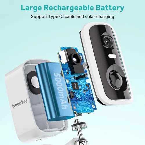 Vista 7 de Noonkey Cámara de seguridad solar de 4MP para exteriores, cámara de batería recargable inalámbrica de 5G y 2.4 GHz con foco/sirena, detección humana