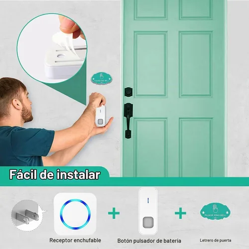Vista 2 de SURFOU Timbre inalámbrico, impermeable, fácil instalación - alcance de 1300 pies, 55 tonos, 5 niveles de volumen ajustables - flash LED