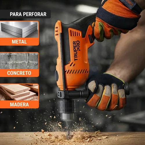 Vista 8 de Truper Taladro de martillo rotatorio profesional de 1/2" 700W, 110V, 5A, naranja