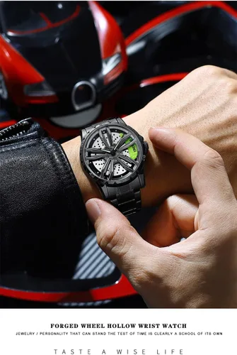 Vista 3 de Gosasa Men Racing Watches rotatable Car Rim Wheel hub Design Sports Watches Stainless Steel Retro Waterproof Watch