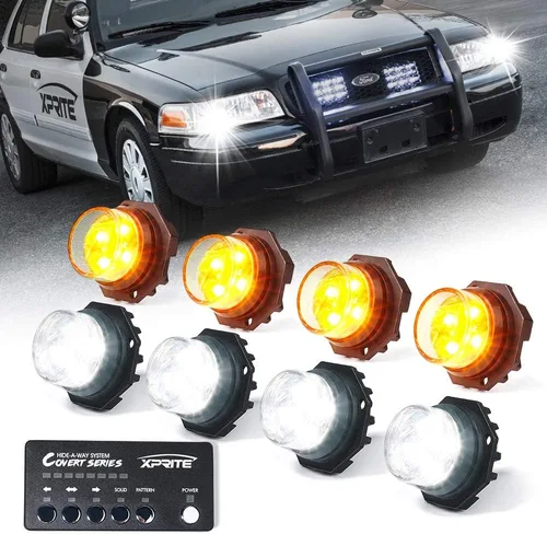 Vista 24 de Xprite Kit de luces estroboscópicas LED ámbar ocultas, 20 patrones intermitentes con panel de control, faros, luces traseras, luces antiniebla