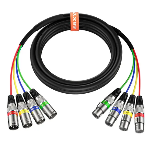 Vista 13 de Cables XLR Snake de 3 pies 4 colores, 4 canales macho a hembra XLR cable de micrófono Cable de conexión de serpiente de 3 pines para grabación