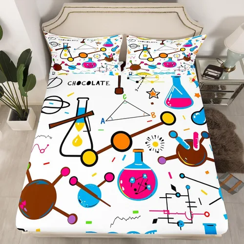 Vista 39 de Juego de ropa de cama ajustable con fórmula informática para niños y niños, diseño de geometría de acuarela, números, fórmula matemática, juego