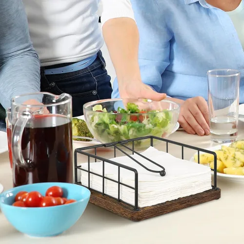 Vista 4 de YINMIT Servilletero para Mesa, Servilleteros de Granja con Brazo Ponderado, Servilleteros de Madera Rústicos para Servilletas de Papel