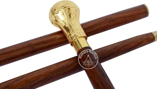 Vista 4 de Humaira Nautical Heritage Collection - Bastón de madera con mango de acabado dorado, 37 pulgadas (37 in), hecho a mano, color marrón y dorado