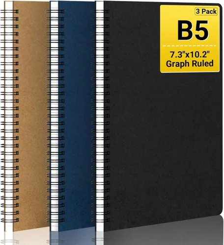 Vista 9 de EUSOAR Cuaderno de cuadrícula en espiral, 3 paquetes A4 de 11 pulgadas x 8-1/2 pulgadas, tapa dura, diario negro, 120 páginas/60 hojas de papel
