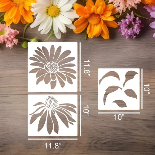 Vista 7 de Plantillas de flores grandes para pintar en plantillas de valla de madera para exteriores, plantilla de flor de cono de margarita reutilizable