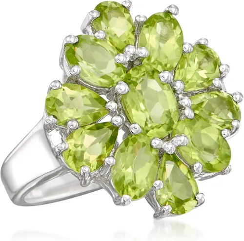 Vista 4 de Ross-Simons Anillo de racimo de peridoto de 5.00 qt t en plata de ley, Gema, Peridoto