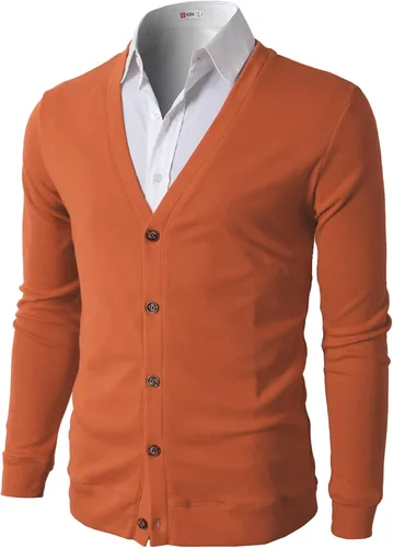 Vista 14 de H2H Cárdigans casuales ajustados para hombre, cuello en V, diseño básico, manga larga, con botones Gris