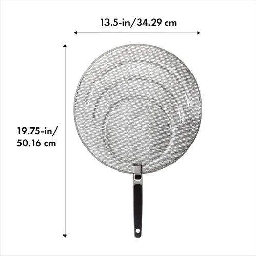 Vista 3 de OXO Good Grips Parrilla de acero inoxidable con pantalla antisalpicaduras y asa plegable Acero inoxidable perforado, protege contra salpicaduras