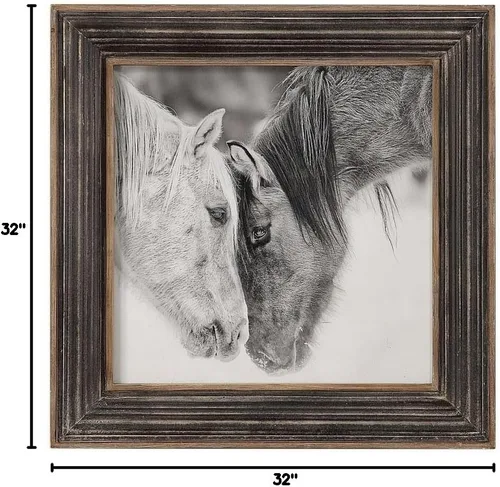 Vista 6 de Arte de pared enmarcado cuadrado de caballos blancos y negros personalizados de 31 1/2