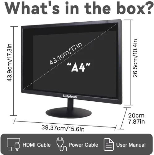 Vista 7 de SKitphrati Monitor de PC de 17 Pulgadas LED Monitor 1440x900, 75HZ, 5Ms, 16:10, Ángulo de Visión 95°(Horizontal), Panel TN, Montable en Pared VESA