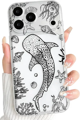 Vista 39 de NITITOP Funda para iPhone 13 Clear Sea Animal - Pez negro Pescado Negro