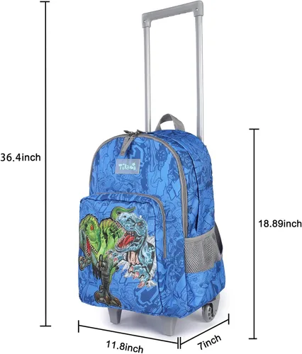 Vista 6 de Tilami Mochila rodante de 18 pulgadas con doble asa con bolsa de almuerzo con ruedas para niños