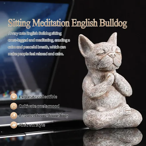 Vista 5 de Estatua de bulldog de Buda meditante, figura de yoga de resina de 5.7 pulgadas, bonita decoración de mesa divertida de animales zen, para el hogar