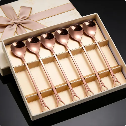 Vista 8 de jinyatu - Cuchara de postre de acero inoxidable con forma de corazón, accesorio de cocina para pastel, té, azúcar, helado, fruta, 8 piezas (oro rosa)