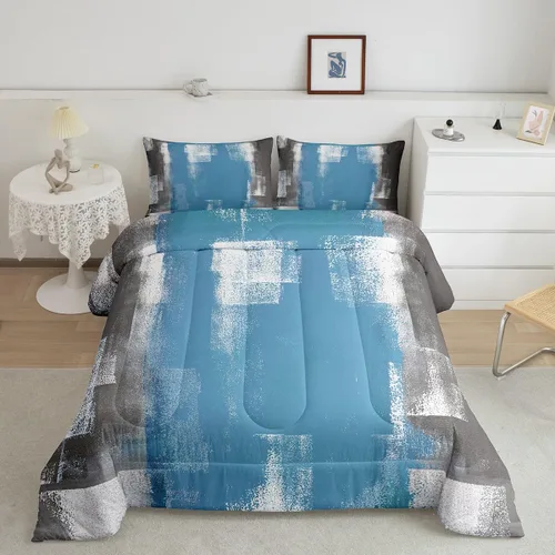 Vista 38 de Erosebridal - Juego de ropa de cama con edredón a cuadros de retazos tamaño individual, aguada geométrica en cuadrícula, conjunto retro grunge