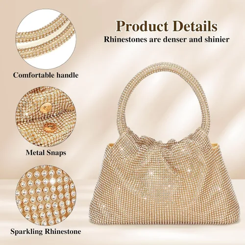 Vista 5 de Bolso de mano con diamantes de imitación para mujer, bolso de noche con diamantes brillantes, mini bolso de mano con purpurina para fiesta de noche
