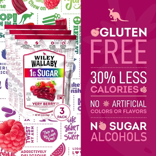 Vista 4 de Wiley Wallaby Dulces de regaliz gourmet de 5.5 onzas de sabor australiano suave y masticable, sin gluten, sabor australiano (5.5 onzas