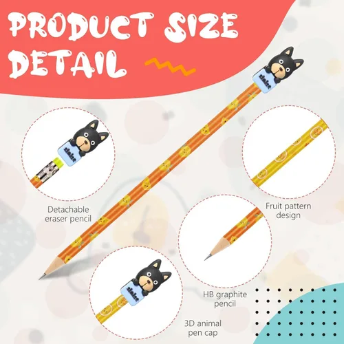Vista 3 de Thenshop 30 lápices perfumados para niños, lápices de grafito HB con aroma a frutas, a granel con 30 adornos de dibujos animados, lindos bolígrafos