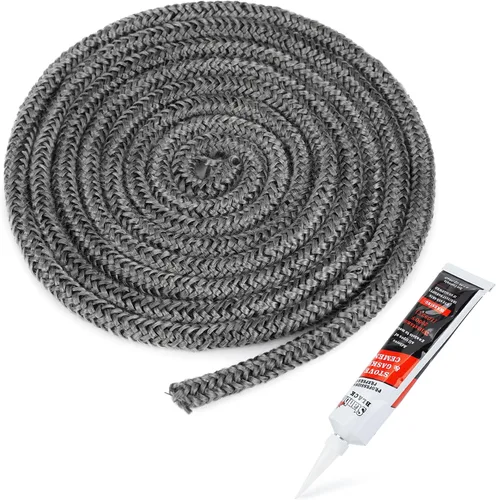 Vista 12 de Stanbroil Junta para estufa de leña, sello de cuerda de fibra de vidrio impregnada de grafito de 1/2" x 84" y kit de junta de cemento de alta