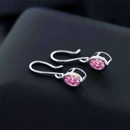 Vista 115 de Gem Stone King Aretes colgantes de plata de ley 925 de 0.276 x 0.197 in con piedra natal ovalada de alambre francés para mujer