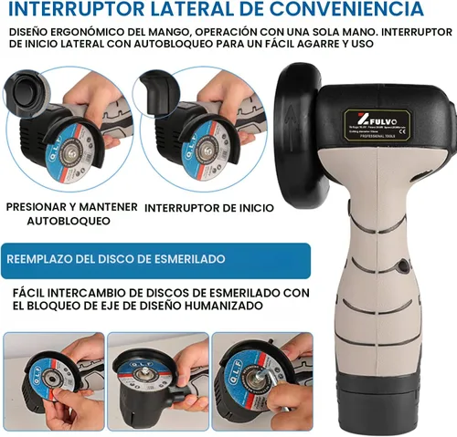 Vista 2 de ZFULVO Kit de amoladora angular de cepillo inalámbrico, mini herramienta de molienda angular eléctrica de 19500 rpm con 2 baterías de 16.8 V 2000