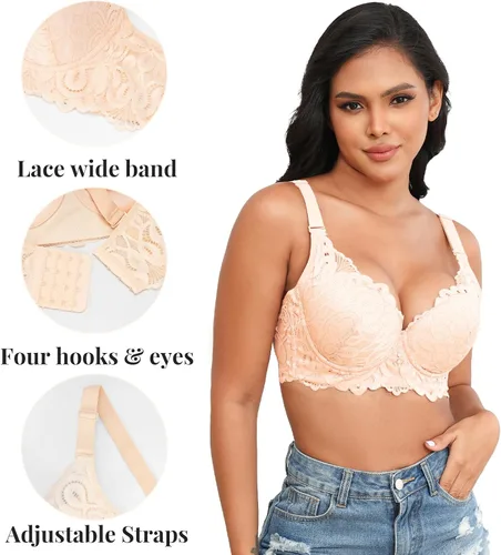 Vista 4 de Svmer Sujetador de encaje push up para mujer con aros de talla grande cómodo