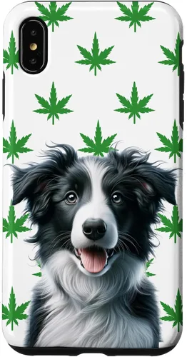 Vista 7 de iPhone 15 Black Border Collie Hemp Leaf Green & White Pattern Case
