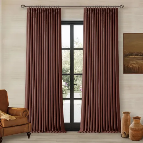 Vista 194 de Juego de 2 paneles de cortinas plisadas negras de 80 pulgadas para sala de estar, cortinas plisadas de lino con forro de 80 pulgadas de largo, 100%