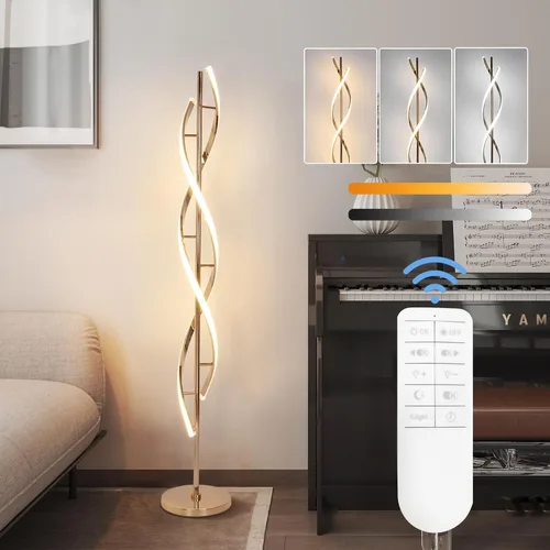 Vista 9 de ADISUN Lámpara de pie moderna de 31 W, lámpara de pie LED en espiral para sala de estar, lámpara de pie regulable de 3 colores con control remoto