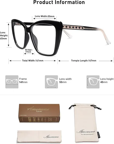 Vista 6 de AMOMOMA Trendy TR90 Gafas de Lectura Grandes con Filtro de Luz Azul para Mujeres, Elegantes Gafas Cuadradas Tipo Ojo de Gato AM6031