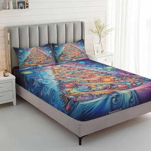 Vista 2 de Juego de sábanas tamaño individual, sábanas para árbol de Navidad, sábanas y fundas de almohada de microfibra de 3 piezas, juego de sábanas
