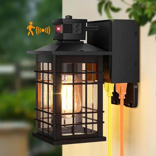 Vista 14 de Lámpara exterior con sensor de movimiento para montaje en pared, de bronce aceitado del anochecer al amanecer, impermeable, con base E26, linterna