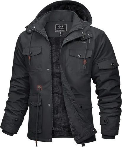 Vista 10 de MAGCOMSEN Chaqueta de invierno para hombre, con forro polar de algodón, chaquetas cálidas para trabajo, abrigos militares con 6 bolsillos