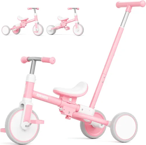 Vista 11 de KORIMEFA Triciclo 5 en 1 para niños pequeños de 1 a 3 años, bicicleta para Blanco